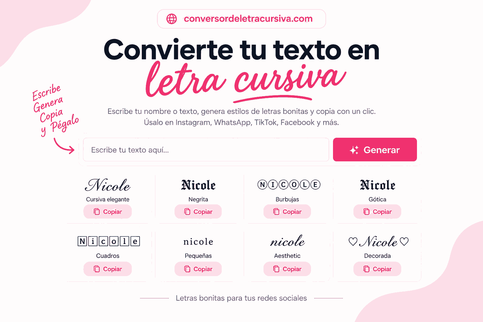 Conversor de letras cursivas para copiar y pegar
